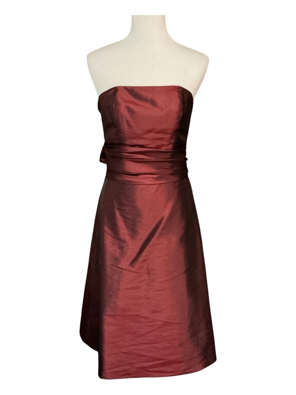 Bill Levkoff Strapless Wine Red Satin A-Line Dress
